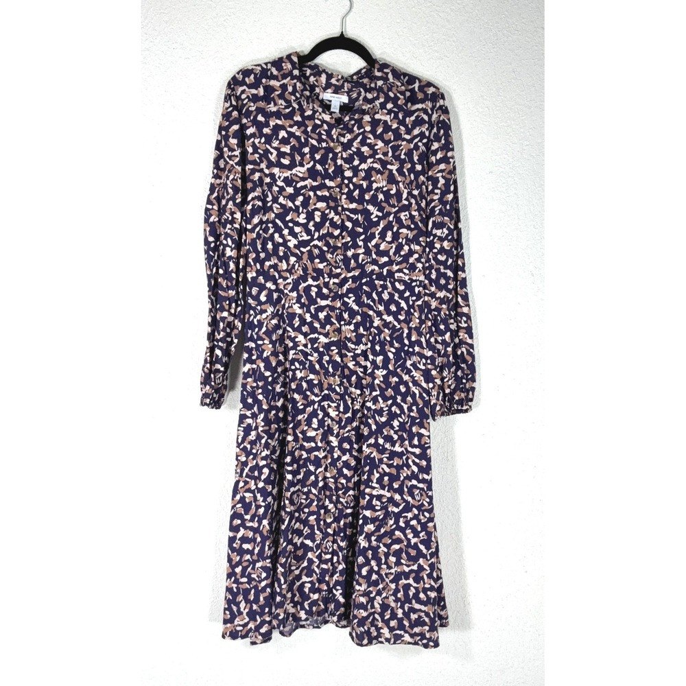Nine West Navy Blue‎ Abstract Floral Shirt Dress - XL - Button Front Boho Office